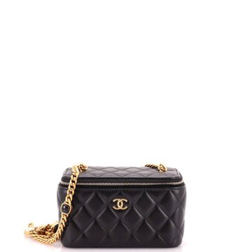 Chanel Classic Vanity Case with Resin Pearl Chain Quilted Lambskin Small