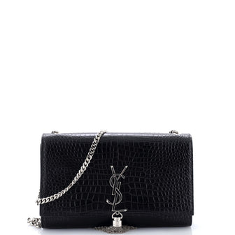 Saint Laurent Classic Monogram Tassel Crossbody Bag Crocodile Embossed Leather Medium