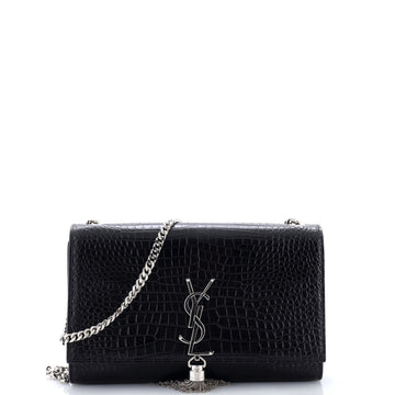 Saint Laurent Classic Monogram Tassel Crossbody Bag Crocodile Embossed Leather Medium