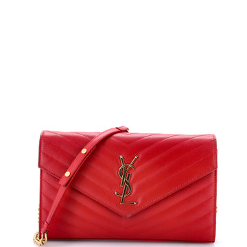 Saint Laurent Classic Monogram Wallet on Chain Matelasse Chevron Leather Medium