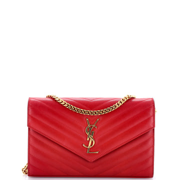 Saint Laurent Classic Monogram Wallet on Chain Matelasse Chevron Leather Medium