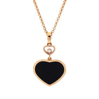 Chopard Happy Hearts Pendant Necklace 18K Rose Gold with Onyx and 1 Floating Diamond