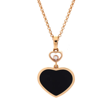 Chopard Happy Hearts Pendant Necklace 18K Rose Gold with Onyx and 1 Floating Diamond