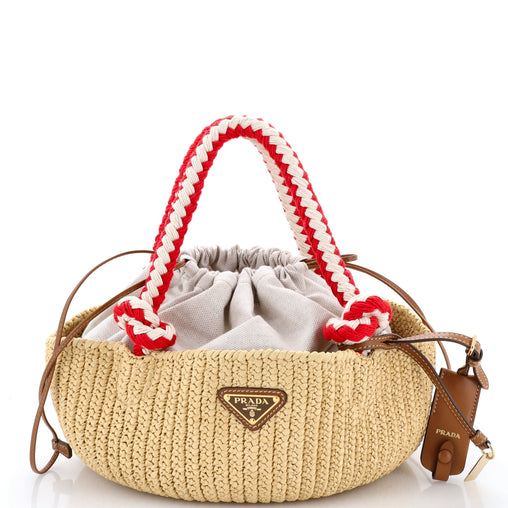 Prada Basket Tote Crochet Raffia Small 441000