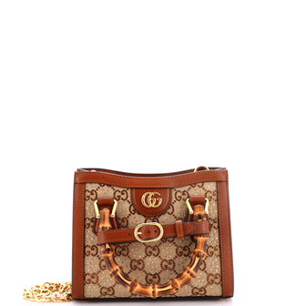Gucci Diana NM Bamboo Handle Tote Crystal Embellished GG Canvas Mini