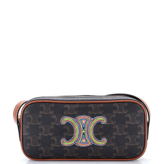 Celine Cuir Triomphe Camera Shoulder Bag Embroidered Triomphe Coated Canvas with Leather Small