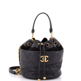 Chanel CC Drawstring Bucket Bag Quilted Caviar with Suede Small