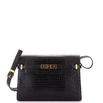 Saint Laurent Manhattan Shoulder Bag Crocodile Embossed Leather Medium