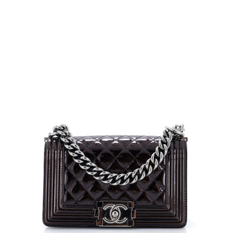 Chanel Boy Flap Bag Quilted Patent Small