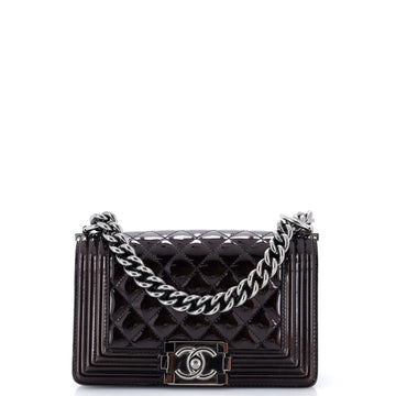 Chanel Boy Flap Bag Quilted Patent Small