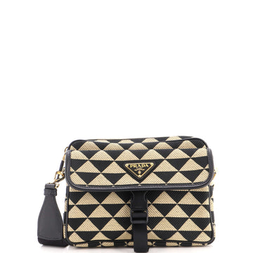 Prada Symbole Front Pocket Zip Messenger Jacquard Small