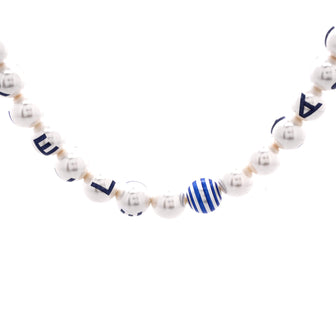 Chanel La Pausa CC Station Long Necklace Faux Pearls with Printed Beads and Metal