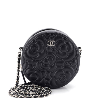 Chanel Round Clutch with Chain Camellia Goatskin Mini