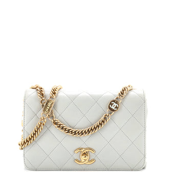 Chanel Logo Enamel Full Flap Bag Quilted Lambskin Mini