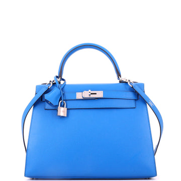 Hermes Kelly Handbag Blue Epsom with Palladium Hardware 28