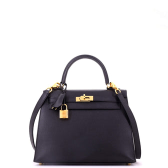 Hermes Kelly Handbag Black Epsom with Gold Hardware 25