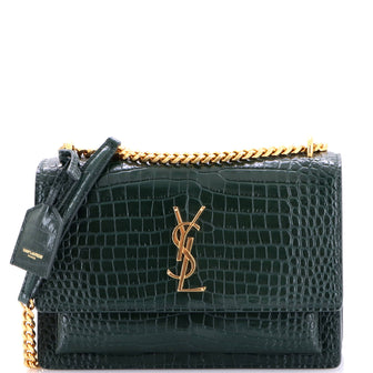 Saint Laurent Sunset Crossbody Bag Crocodile Embossed Leather Medium