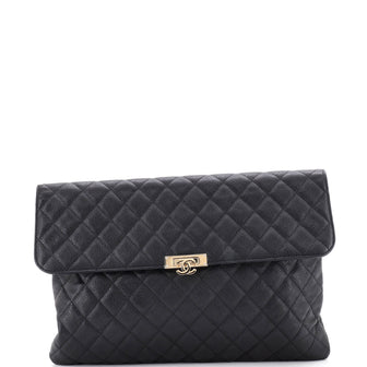 Chanel Golden Class O Case Clutch Quilted Caviar Large
