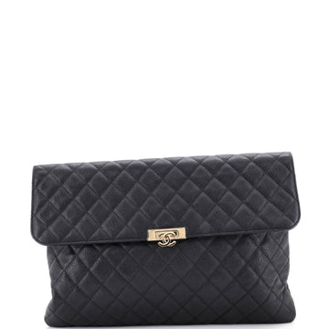 Chanel Golden Class O Case Clutch Quilted Caviar Large