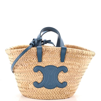 Celine Triomphe Basket Shoulder Bag Raffia with Leather Teen