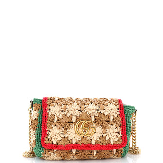 Gucci GG Marmont Flap Bag Raffia Small