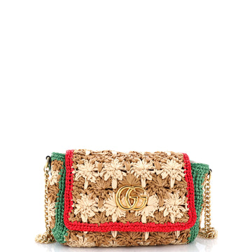 Gucci GG Marmont Flap Bag Raffia Small