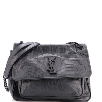 Saint Laurent Niki Chain Flap Bag Crocodile Embossed Leather Medium