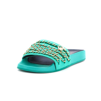 Chanel Women's CC Chain Slide Sandals Satin