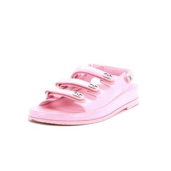 Chanel Women's CC Triple Strap Velcro Dad Sandals Leather with Crystals