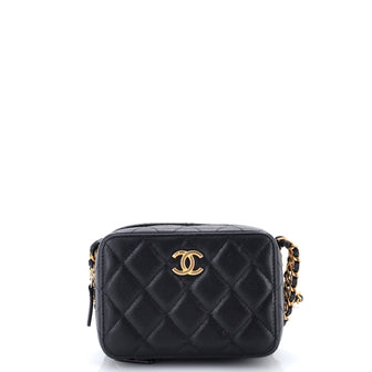 Chanel Twist Your Buttons Zip Around Vanity Case with Chain Quilted Caviar