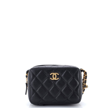 Chanel Twist Your Buttons Zip Around Vanity Case with Chain Quilted Caviar