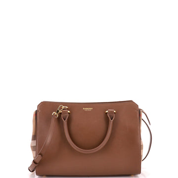 Burberry Banwell Tote Leather and House Check Canvas Small