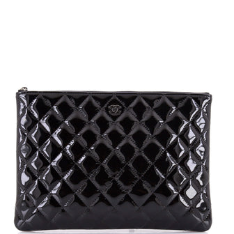 Chanel O Case Clutch Quilted Patent Medium