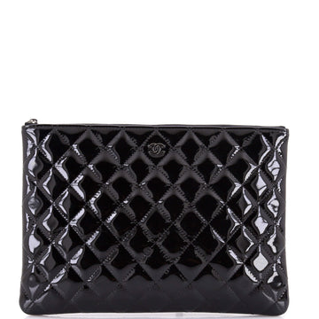 Chanel O Case Clutch Quilted Patent Medium