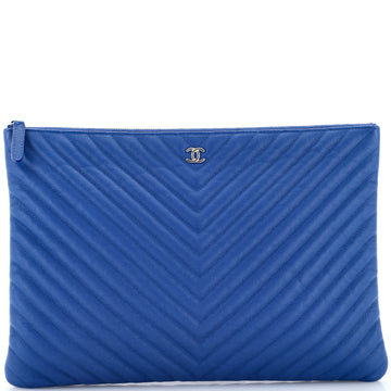 Chanel O Case Clutch Chevron Caviar Large