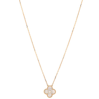 Van Cleef & Arpels Vintage Alhambra Pendant Necklace 18K Yellow Gold and Gold Mother of Pearl with Diamond