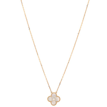 Van Cleef & Arpels Vintage Alhambra Pendant Necklace 18K Yellow Gold and Gold Mother of Pearl with Diamond