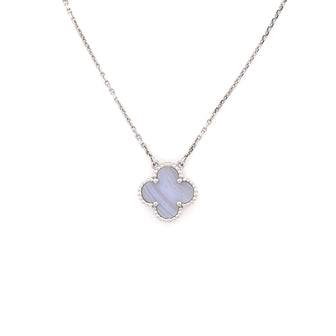 Van Cleef & Arpels Vintage Alhambra Pendant Necklace 18K White Gold and Chalcedony