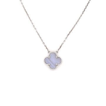 Van Cleef & Arpels Vintage Alhambra Pendant Necklace 18K White Gold and Chalcedony
