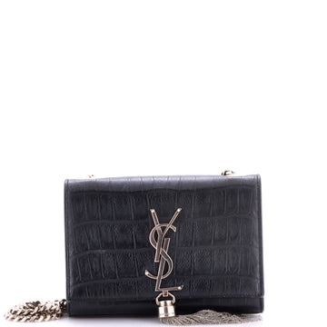 Saint Laurent Classic Monogram Tassel Chain Wallet Crocodile Embossed Leather