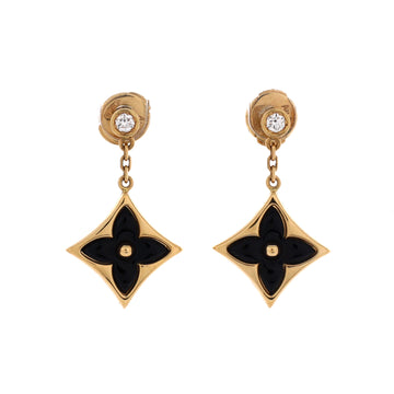 Louis Vuitton Color Blossom BB Dangle Earrings 18K Yellow Gold with Onyx and Diamonds