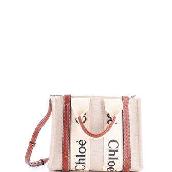Chloe Woody Tote Canvas with Leather Small