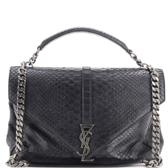 Saint Laurent Classic Monogram College Bag Python Embossed Leather Large