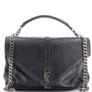 Saint Laurent Classic Monogram College Bag Python Embossed Leather Large