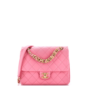 Chanel Logo Letters Chanel Touch Chain Flap Bag Quilted Lambskin Small