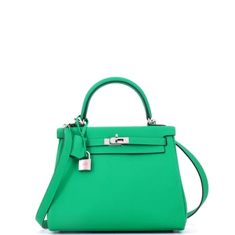 Hermes Kelly Handbag Green Swift with Palladium Hardware 25