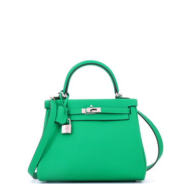 Hermes Kelly Handbag Green Swift with Palladium Hardware 25