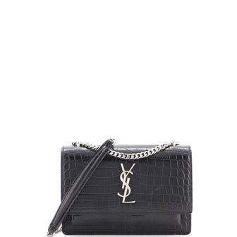 Saint Laurent Sunset Chain Wallet Crocodile Embossed Leather