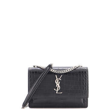 Saint Laurent Sunset Chain Wallet Crocodile Embossed Leather