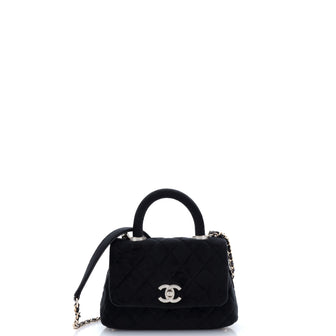 Chanel Coco Top Handle Bag Quilted Velvet with Crystal Detail Extra Mini